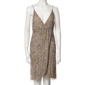 Alice + Olivia Sequin Beaded Slip Dress | XS | Neutral | Deep V-Neck